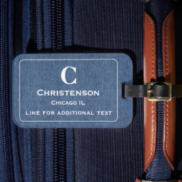 ホワイトモダンレタリングオンブルーデニムプリント ラゲッジタグ