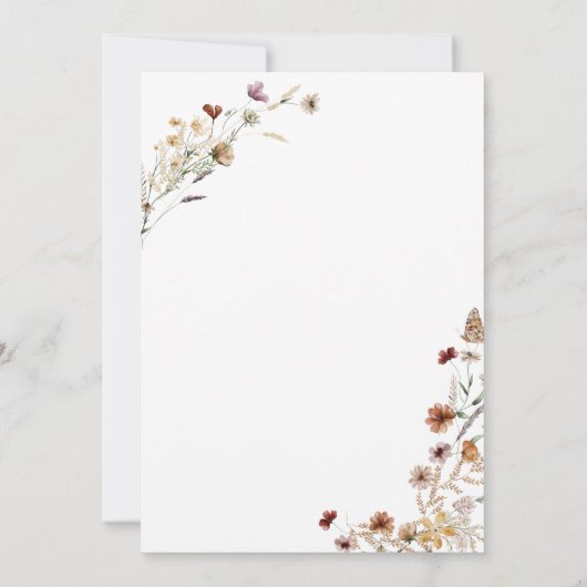 ホワイトモダンワイルドフラワーブーケブライダルシャワー 招待状 (裏面)
