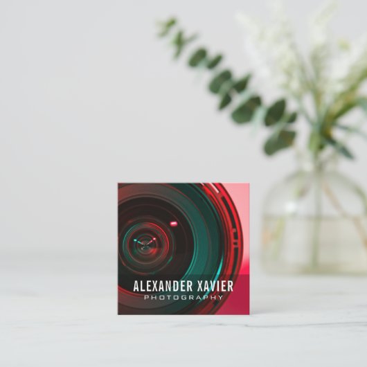 ホワイトモダン文字の撮影者 スクエア名刺 (スタンド正面)