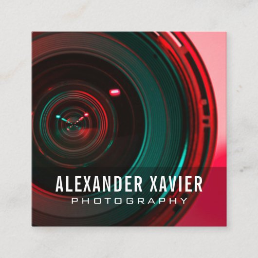 ホワイトモダン文字の撮影者 スクエア名刺 (正面)