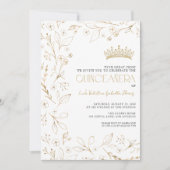 ホワイトモダン金ゴールドバラフローラティアラキンセアニラ 招待状 (正面)