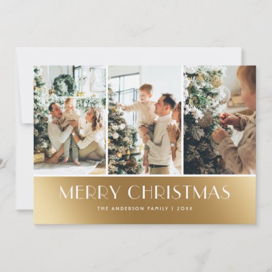 ホワイトモダン金ゴールド写真コラージュクリスマスカード シーズンカード (正面)