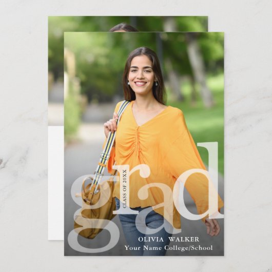 ホワイトモダン2フォト卒業パーティー 招待状 (正面/裏面)