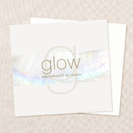 ホワイトモダン　エレガントモノグラム　貝殻　ストライプ スクエア名刺