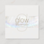 ホワイトモダン エレガントモノグラム 貝殻 ストライプ スクエア名刺 (正面)