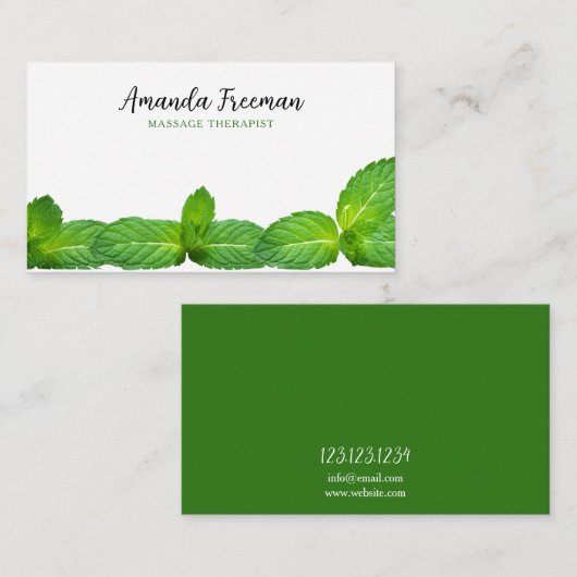 ホワイトモダン&グリーンミント離れマッサージセラピー 名刺 (正面/裏面)