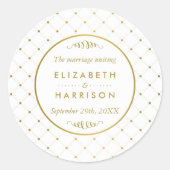 ホワイトモダン&ゴールドフォイル効果結婚式の引き出物 ラウンドシール (正面)