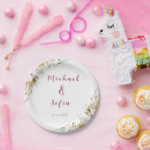 ホワイトモダン&ピンク結婚ズプレート – シック&スタイリッシュ ペーパープレート (パーティー)