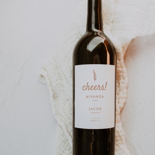 ホワイトモダン&ベージュパームリーフ結婚ズ ワインラベル