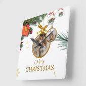 ホワイトモダン・メリー・クリスマス10.75インチ・アクリル スクエア壁時計 (傾斜)