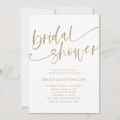ホワイトモダン&金ゴールド書道ブライダルシャワー 招待状 (正面)