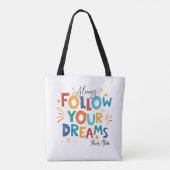 ホワイトモチベーションカラフル引用文後を追ユーの夢 トートバッグ (裏面)