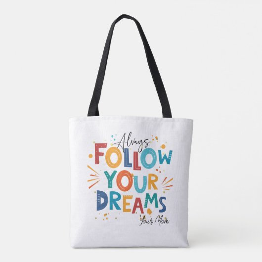 ホワイトモチベーションカラフル引用文後を追ユーの夢 トートバッグ (裏面)