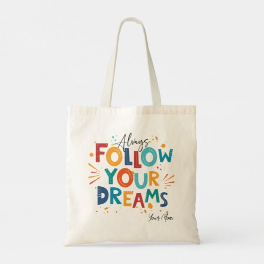 ホワイトモチベーションカラフル引用文後を追ユーの夢 トートバッグ (裏面)