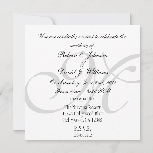 ホワイトモノグラエレガントムの結婚式の招待 招待状 (裏面)