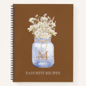 ホワイトモノグラムのデイジーフラワーインメイソンジャーレシピ ノートブック (正面)