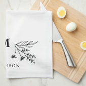 ホワイトモノグラムイニシャルモダンファミリー名祖母 キッチンタオル (四つ折り)