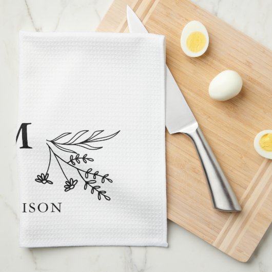 ホワイトモノグラムイニシャルモダンファミリー名祖母 キッチンタオル (四つ折り)
