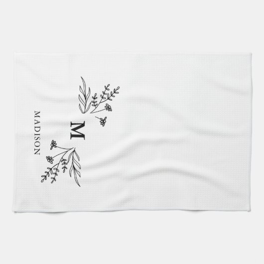 ホワイトモノグラムイニシャルモダンファミリー名祖母 キッチンタオル (横)