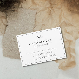 ホワイトモノグラムウェディングRSVPカード 出欠カード