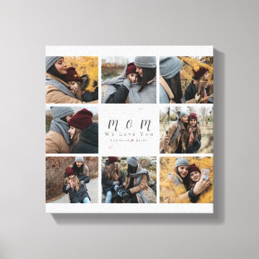 ホワイトモノグラムカスタム8フォトコラージマザーデー キャンバスプリント (正面)