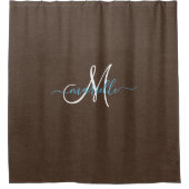ホワイトモノグラムダークチョコレートコーヒーティール(緑がかった色) シャワーカーテン (正面)