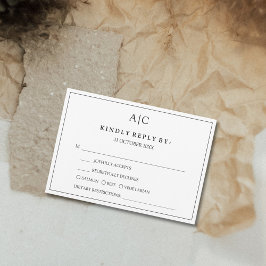 ホワイトモノグラムミール選択ウェディングRSVPカード 出欠カード