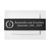 ホワイトモノグラムリースオン結婚ブラック 招待状ベリーバンド (正面例)