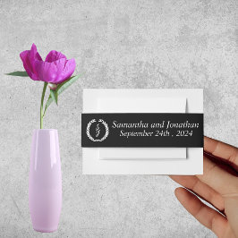 ホワイトモノグラムリースオン結婚ブラック 招待状ベリーバンド