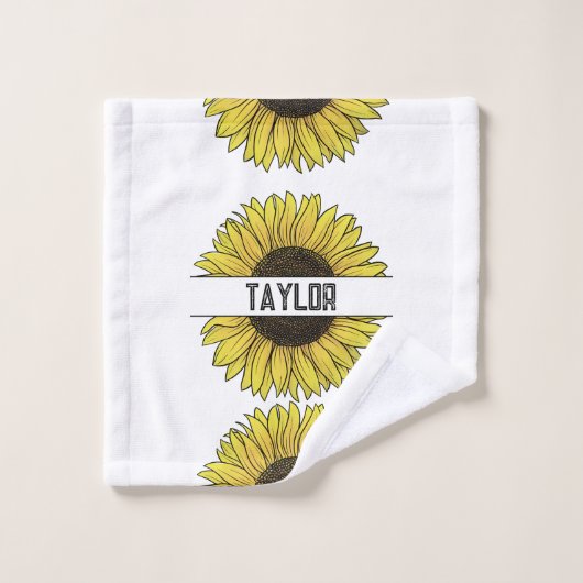 ホワイトモノグラム名のひまわり ウォッシュタオル (ウォッシュタオル)