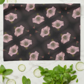 ホワイトモーニンググローリーフラワークローズアップパターン キッチンタオル (折り畳み)