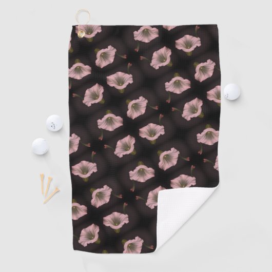 ホワイトモーニンググローリーフラワークローズアップパターン ゴルフタオル (インサイチュ)