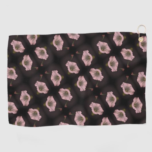 ホワイトモーニンググローリーフラワークローズアップパターン ゴルフタオル (横)