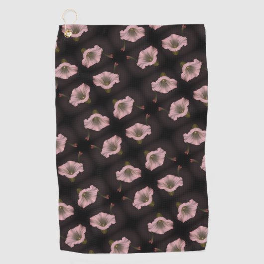 ホワイトモーニンググローリーフラワークローズアップパターン ゴルフタオル (正面)