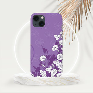 ホワイトモーニンググローリー登山つる植物と紫 iPhone 13ケース