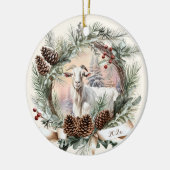 ホワイトヤギ農場動物クリスマスピネコンリース セラミックオーナメント (左)