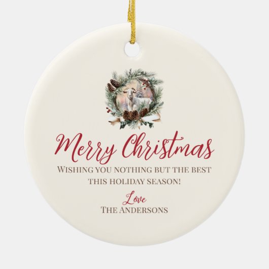 ホワイトヤギ農場動物クリスマスピネコンリース セラミックオーナメント (裏面)
