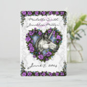 ホワイトユニコーンとパープルバラハート招待状 招待状 (スタンド正面)