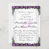 ホワイトユニコーンとパープルバラハート招待状 招待状 (裏面)