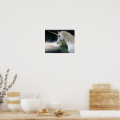 ホワイトユニコーンインミストウイスアートファンタジー ポスター (キッチン)