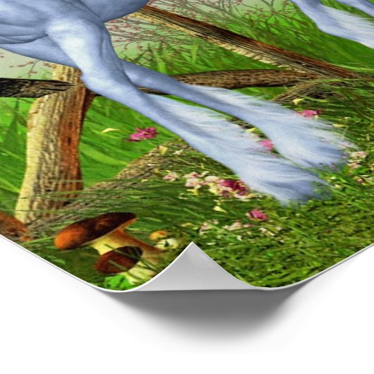 ホワイトユニコーンウッドランドゲートファンタジー馬術 ポスター (角)