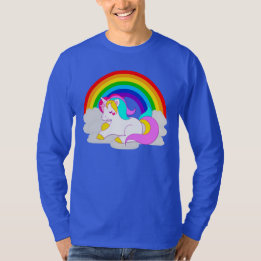 ホワイトユニコーンオンザクラウドレインボーメンズ長袖 Tシャツ