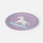 ホワイトユニコーンガールズ誕生日パープルパーティープレート ペーパープレート (アングル)
