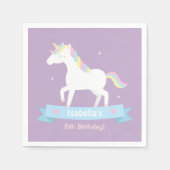 ホワイトユニコーンガールズ誕生日紫パーティー用品 スタンダードカクテルナプキン (正面)