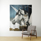 ホワイトユニコーンタブビーキャットファンタジー タペストリー (インサイチュ)