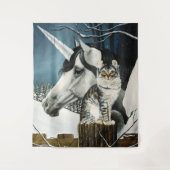 ホワイトユニコーンタブビーキャットファンタジー タペストリー (正面)