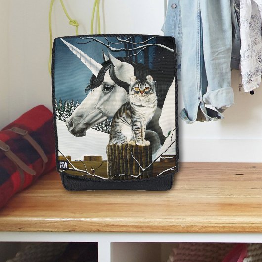 ホワイトユニコーンタブビーキャットファンタジー バックパック