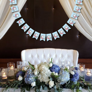 ホワイトユニコーンピンク色の花が青 バンティングフラッグ