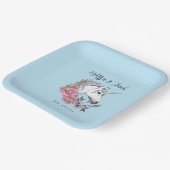 ホワイトユニコーンピンク色の花が青 ペーパープレート (傾斜あり)