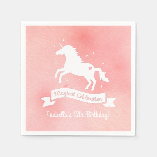 ホワイトユニコーンファンタジーガールズバースデーパーティナプキンス スタンダードカクテルナプキン (正面)